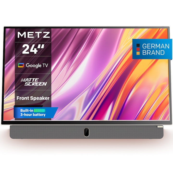 Преносим телевизор METZ LED 24MPE7000, 24" (60 см), Smart Google TV, Захранващ адаптер 12V, Full HD, Клас E