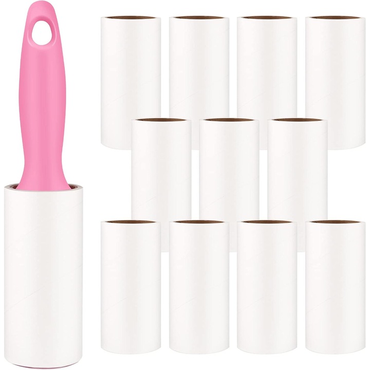 Лепяща ролка за почистване, Enforose, ергономичен дизайн, изключително лепкава повърхност, ширина 10 см, комплект от 12 ролки (720 листа)