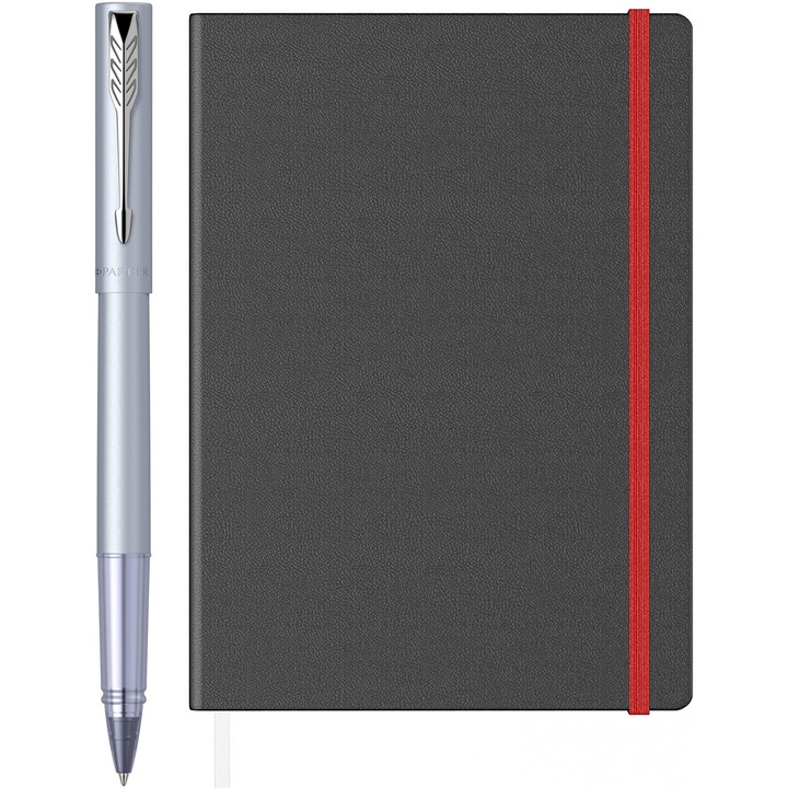 Roller Parker Vector XL Silver + notes A5 cu elastic asortat