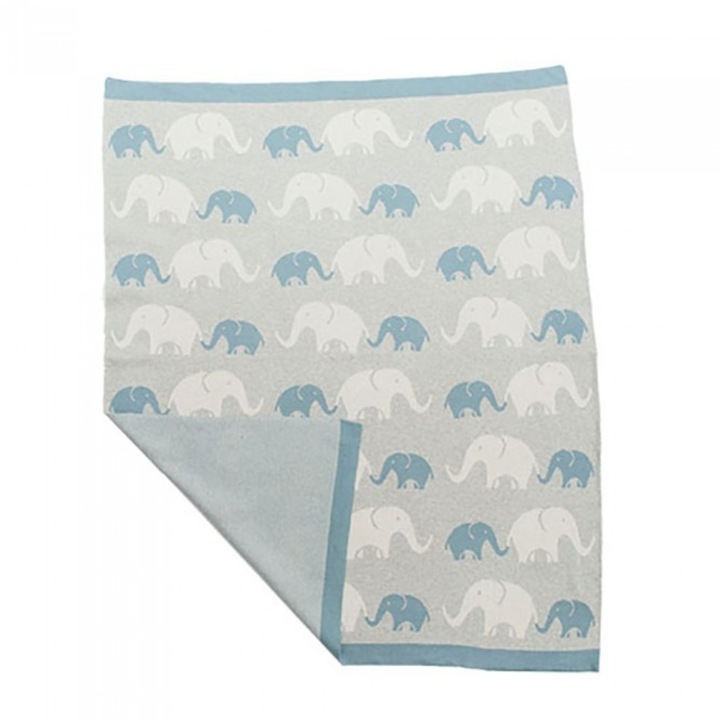 Двулицев килим от био памук 80х100 см Niu Elephants син