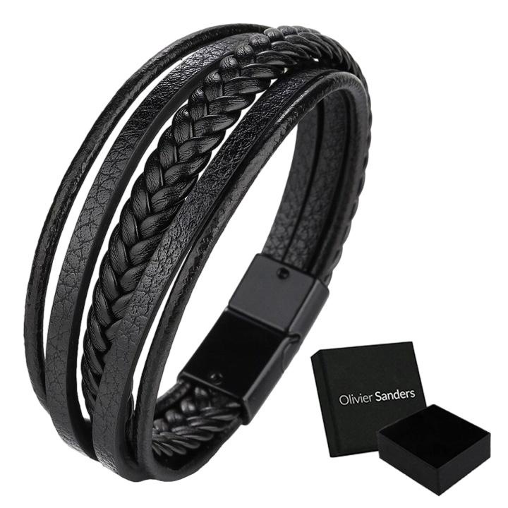 Bratara barbati Olivier Sanders, din piele/titan, negru