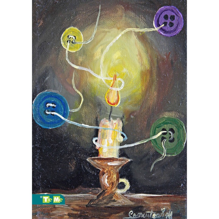 Caiet TeMe studentesc premium, cu foi veline, A4, eco-friendly, coperta brosata, imagine cu lumanare si nasturei, 80 file, cusut