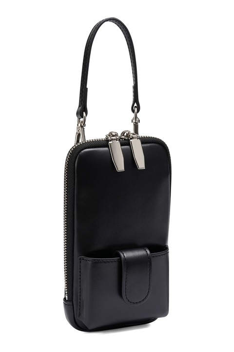 Potamy Premium, Geanta crossbody de piele cu aspect de piele de sarpe pentru telefonul mobil, Negru