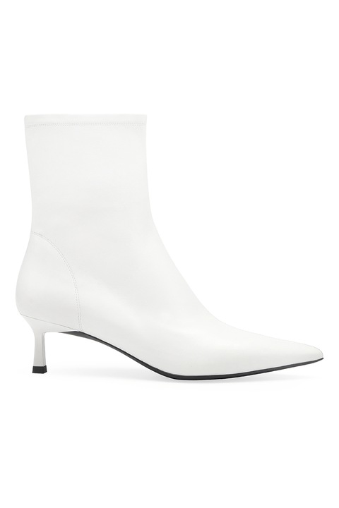 Potamy, Botine de piele cu varf ascutit si fermoar, Alb