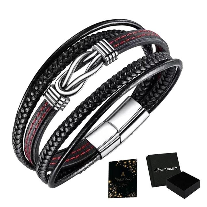 Bratara barbati, Olivier Sanders, piele naturala si titan, neagra, 20x21cm