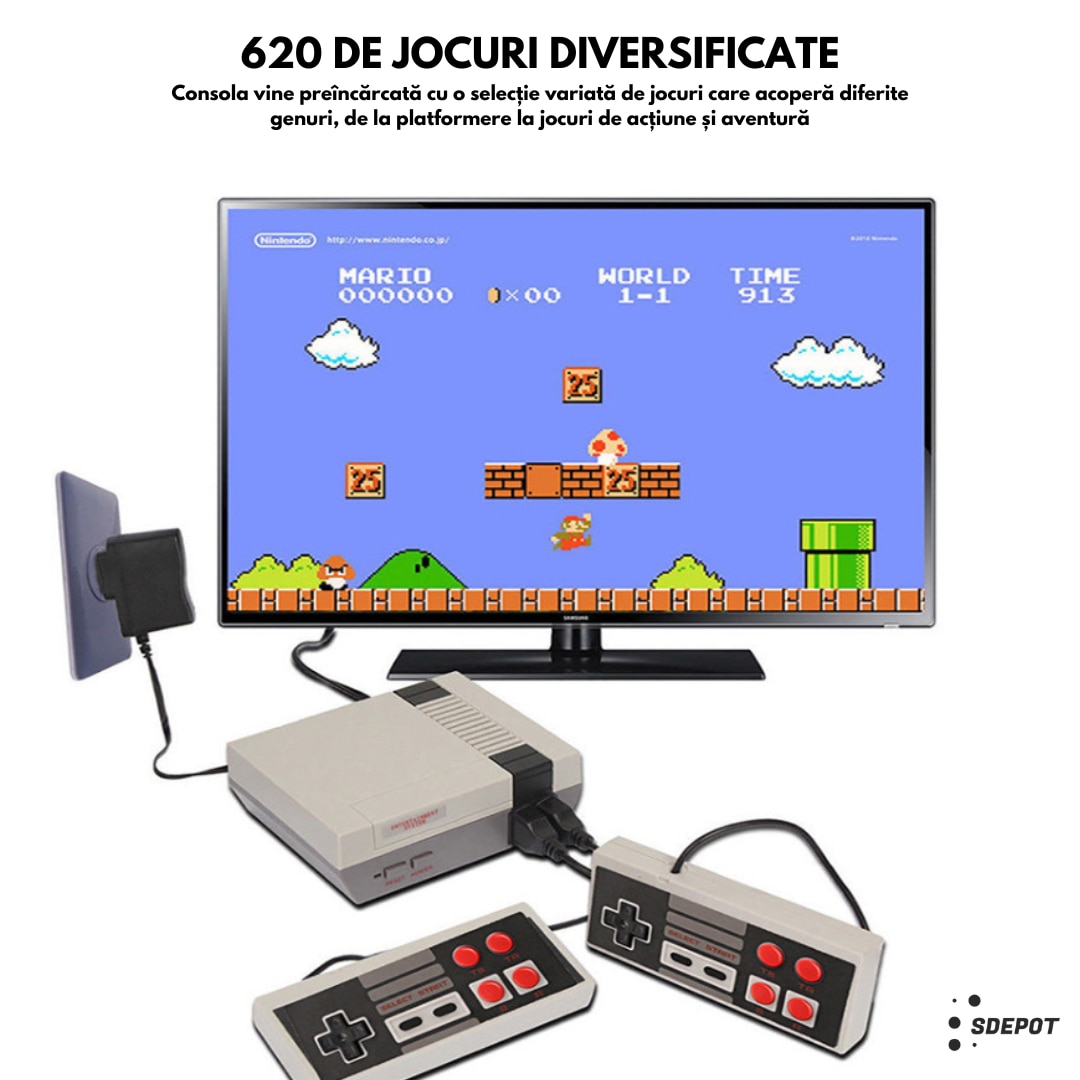 Consola retro SDEPOT®, cu 620 de jocuri incluse, 4 butoane