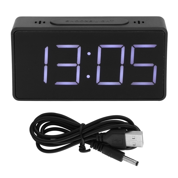 Ceas de alarma electronic, Zeaicos, functie snooze, negru, 10x3x5cm