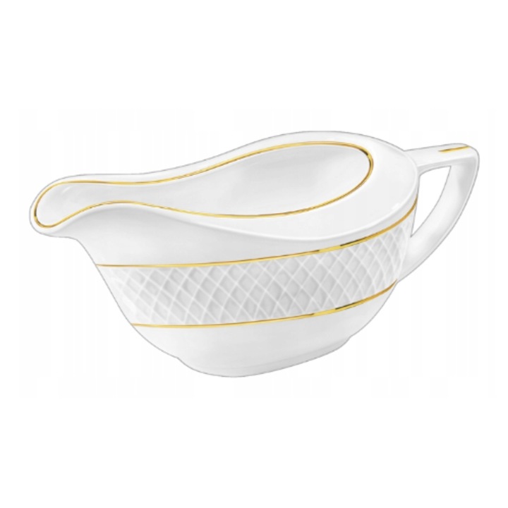 Vasa cu sos cu maner din portelan alb si margine aurie 230 ml Wilmax England