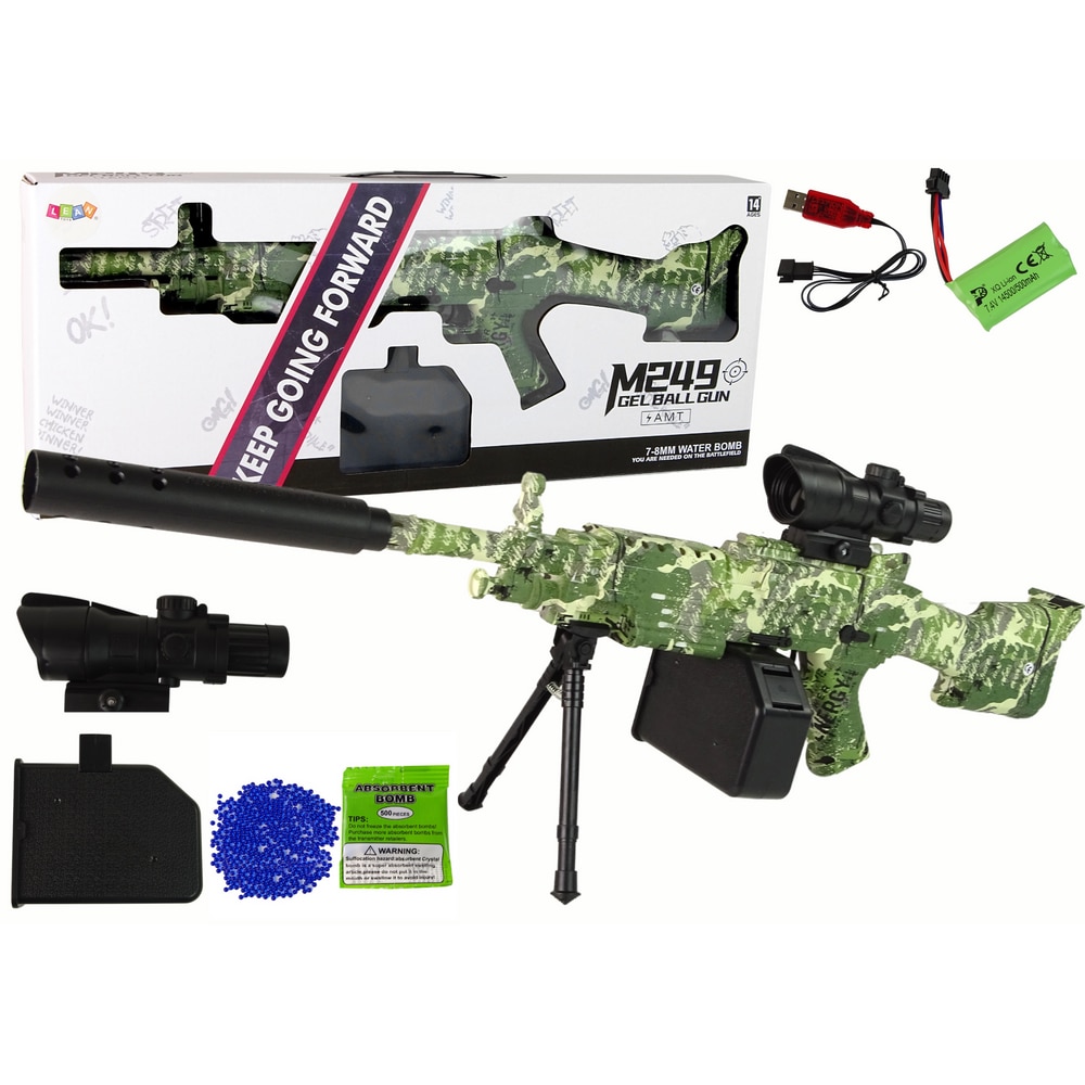 Pistol cu bile de apa, LEAN TOYS, 76cm, 5000 bile, camuflaj verde