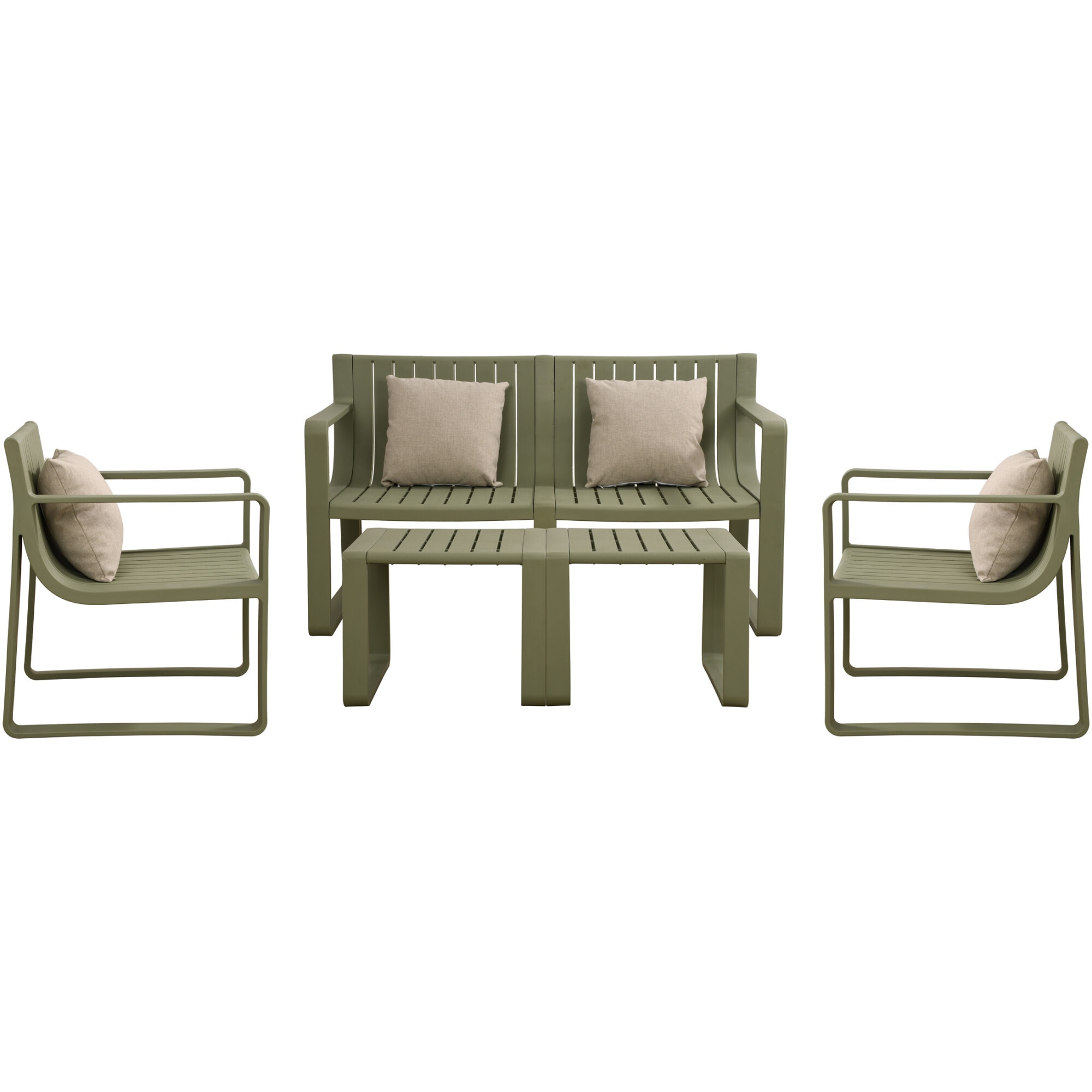Set gradina Kring Fakkan, masa cafea 90x45x36.5 cm, 2xscaune 61.5x63x70 cm, canapea 61.5x120.5x70 cm, culoare verde, include 4 perne impermeabile