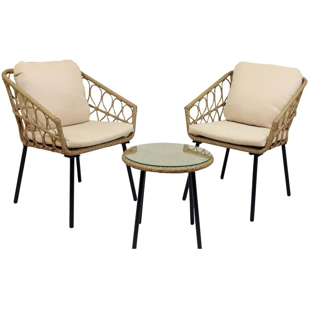 Set gradina Kring, Deira, masa cafea diametru 45 cm, h45 cm, 2x scaune 60x61x78 cm, culoare bej, include perne