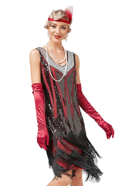 Rochie retro cu, rochie bal din paiete, rosu, Rosu