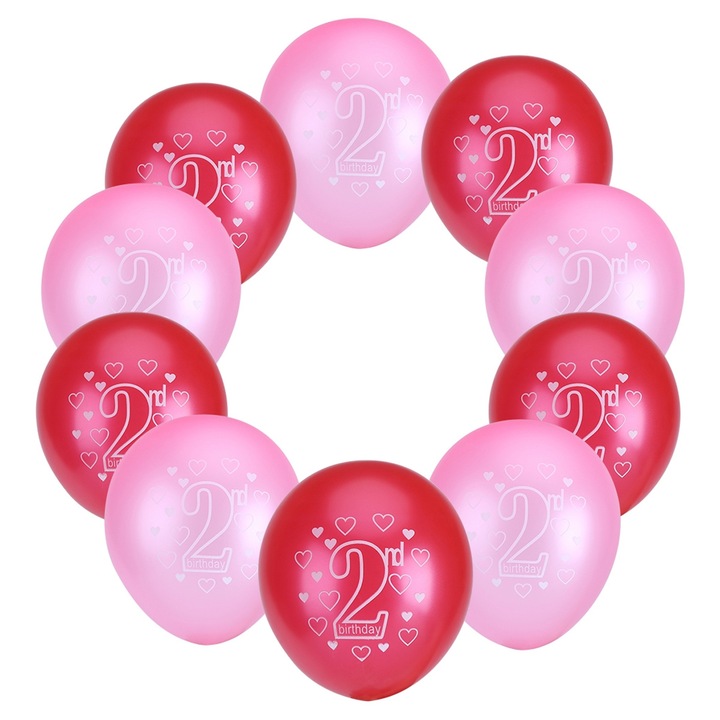 Комплект от 10 латексови балона за партита, 3D, розови и червени, 30x30 см