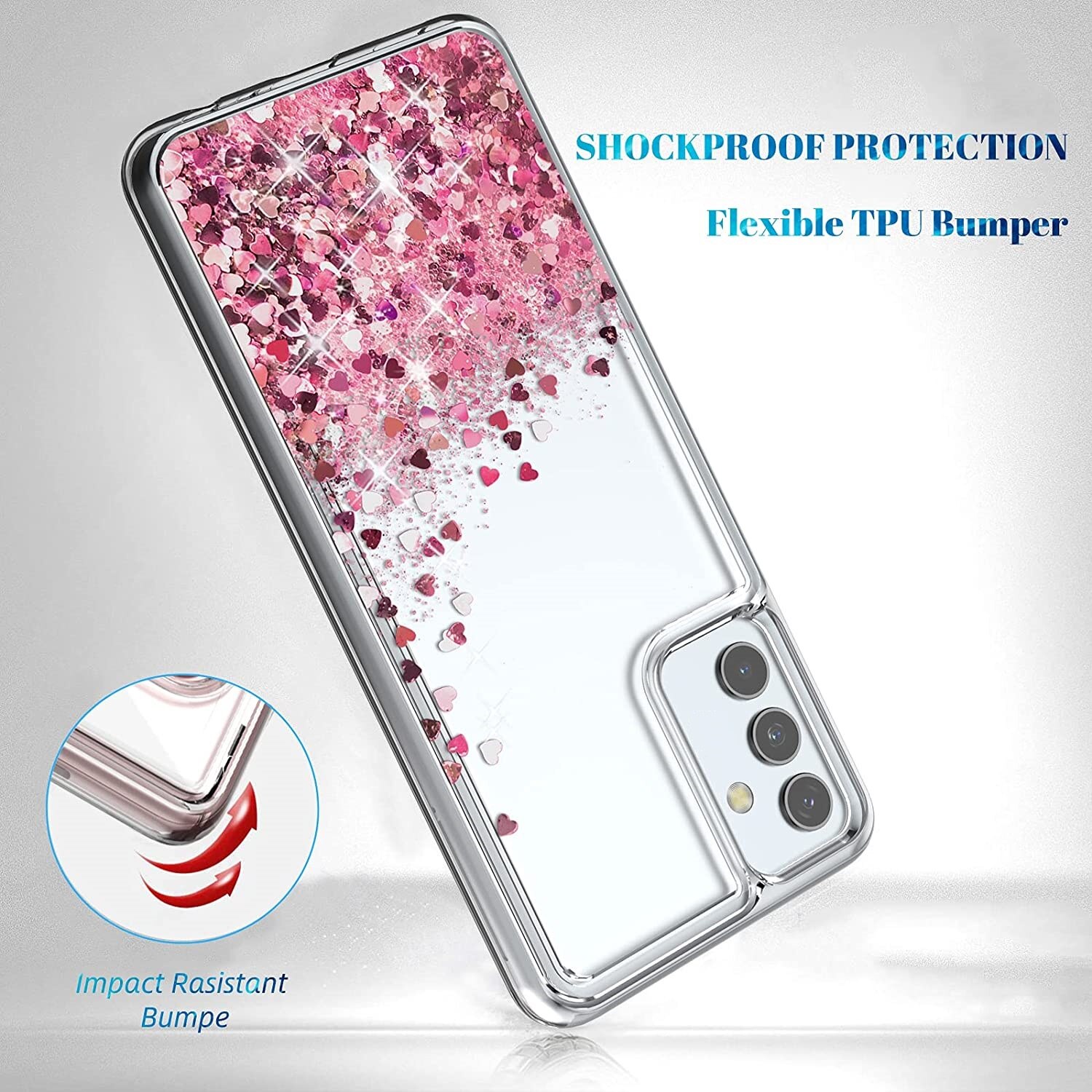 Husa compatibila cu Samsung Galaxy A16, cu Apa si Sclipici, Glitter, Fashion, protectie camera, Roz, ISAG