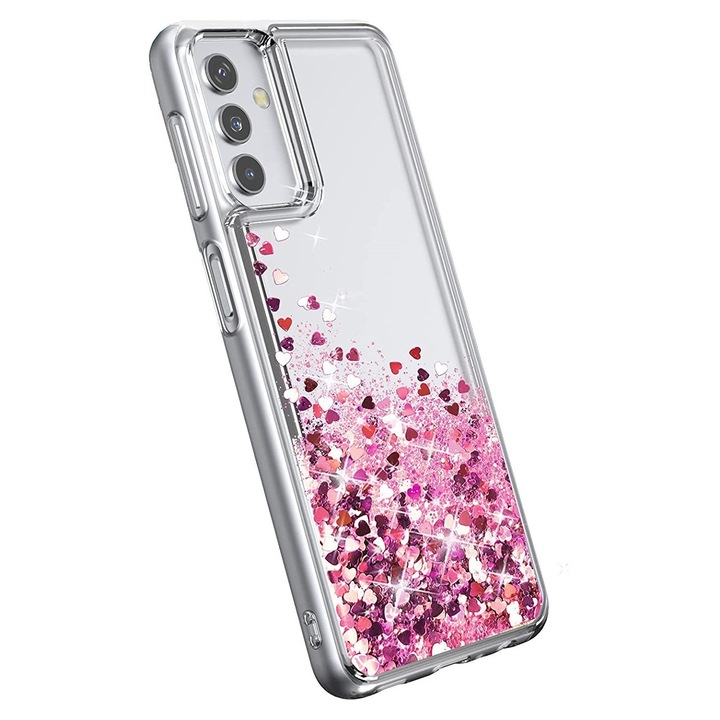Husa compatibila cu Samsung Galaxy A55, cu Apa si Sclipici, Glitter, Fashion, protectie camera, Roz, PlanetPhone