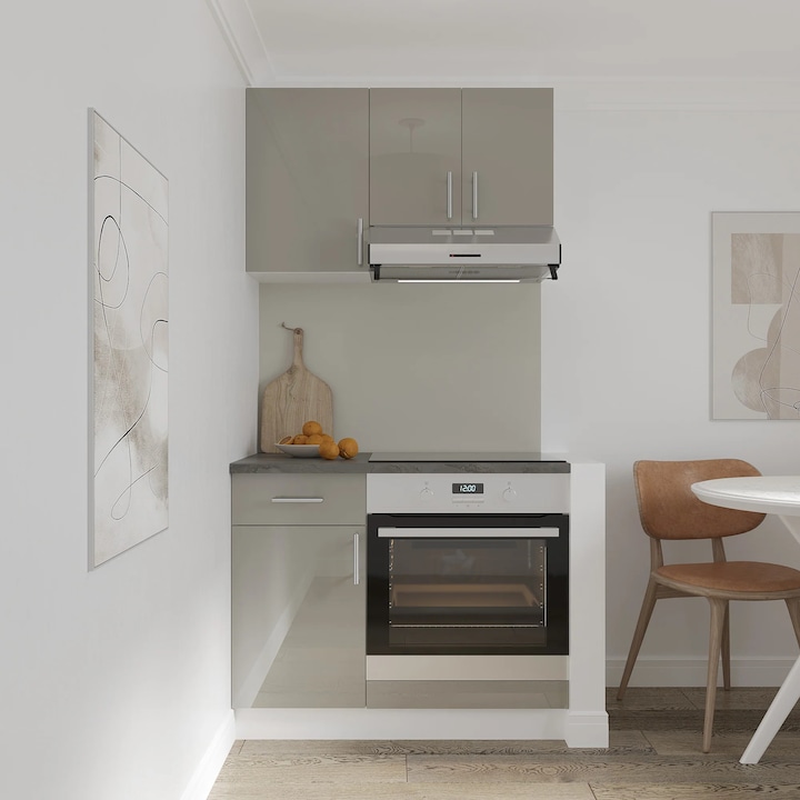 Set Bucatarie haaus Karo V1, Gri Lucios/Alb, MDF, Blat Thermo 28 mm, L 100 cm