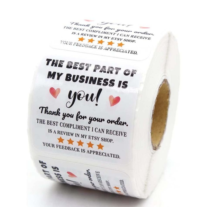 Etichete autoadezive colorate AdyMel® 5.5 cm, set 2 x 500 buc, puternice si durabile, rola stickere de sigilare, multumire, apreciere, alb