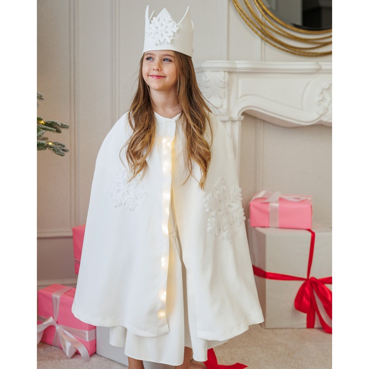 Costum Fulg de Nea Cu Luminite, Pelerina + Coroana, de Fetita - Universala