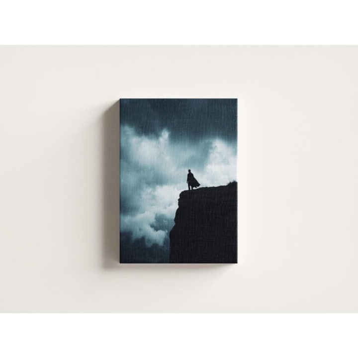Картина на платно - Човек на скала в буря с наметало - 50x70 см