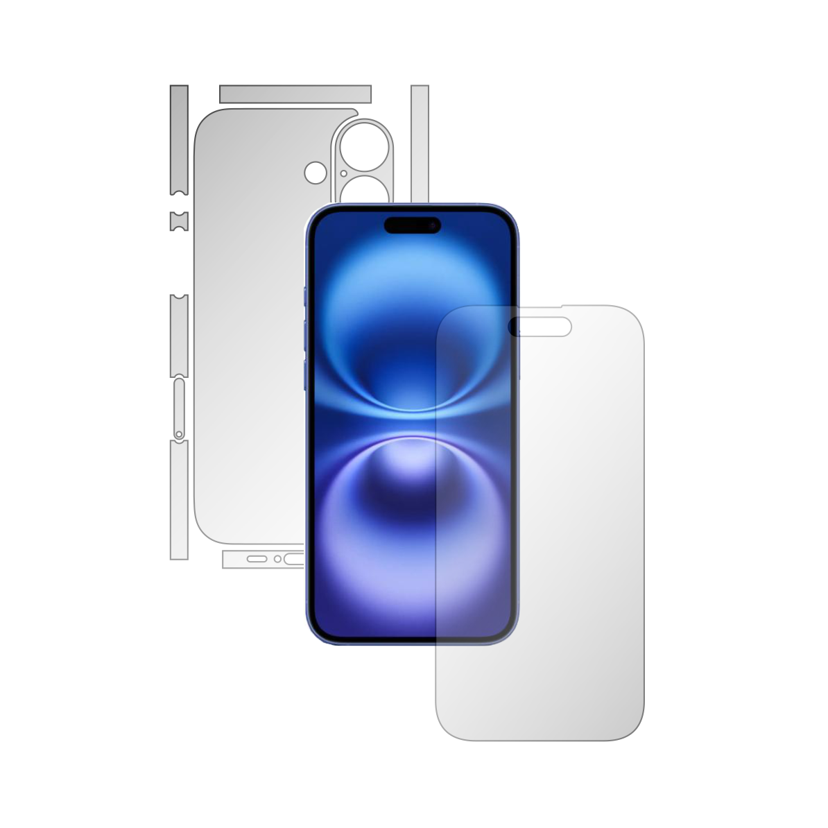 Folie de Protectie Full-Body Folie24, pentru Apple iPhone 16, 1 Set Ultra-Clear cu Acoperire Simple, Ecran + Spate, Adezive, Flexibile cu Auto Regenerare