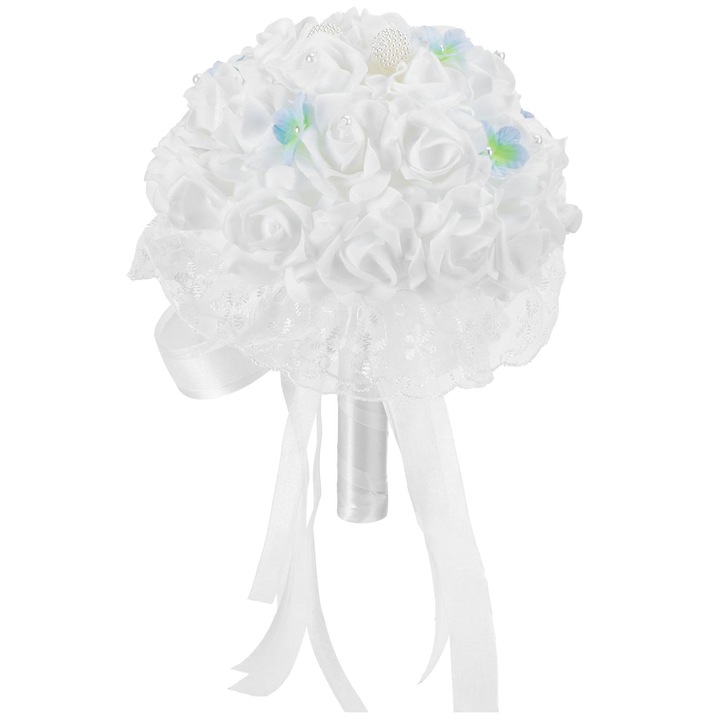 Művirágos menyasszonyi csokor, Jormftte, fehér virágok, ünnepi dekoráció, ökológiai anyag