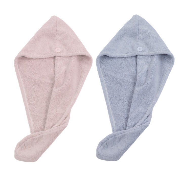 Комплект от 2 кърпи за коса, longziming, коралово кадифе, светло синьо и светло розово, 65x25 см