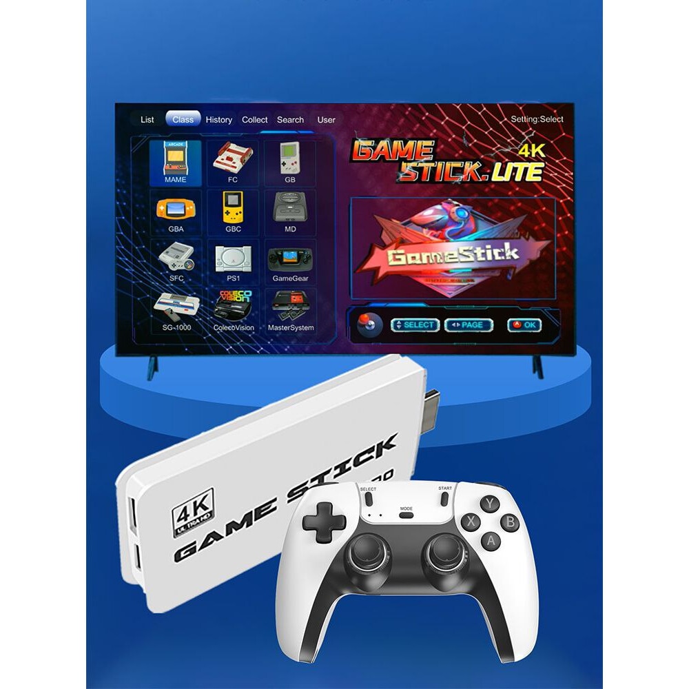 Consola retro Planet Tech M15 4K Pro Game Stick, 64 GB, 30.000 de jocuri video, 9 emulatori, 2x controler wireless 2,4 GHz