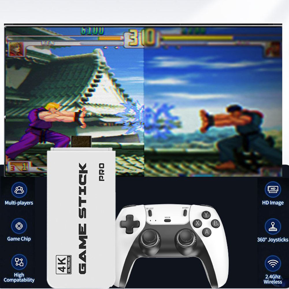 Consola retro Planet Tech M15 4K Pro Game Stick, 64 GB, 30.000 de jocuri video, 9 emulatori, 2x controler wireless 2,4 GHz