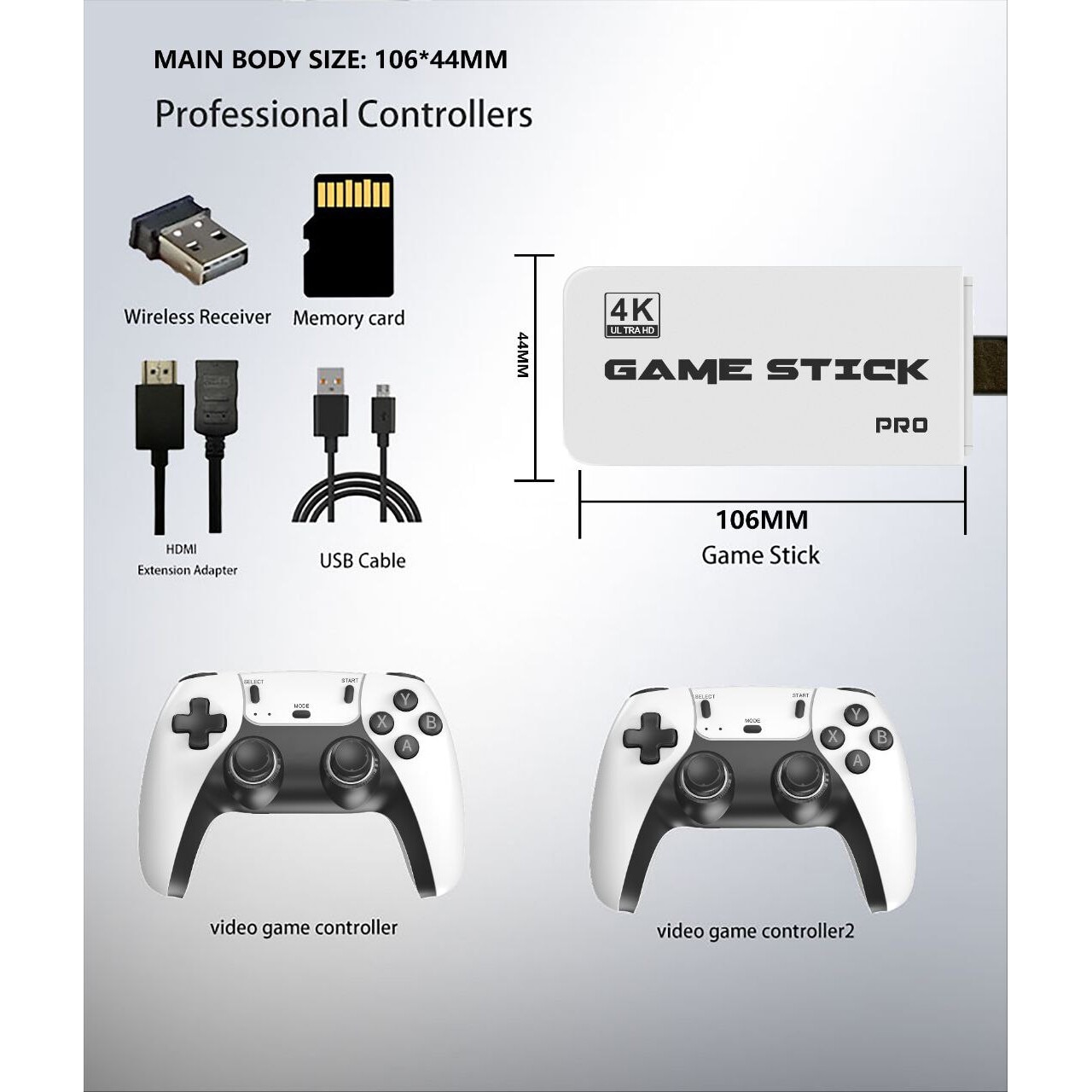 Consola retro Planet Tech M15 4K Pro Game Stick, 64 GB, 30.000 de jocuri video, 9 emulatori, 2x controler wireless 2,4 GHz
