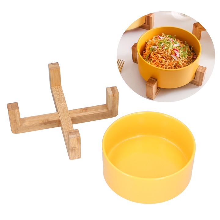 Керамична фруктиера със стойка Longziming, Голяма вместимост, 15.5х7 см, Жълт