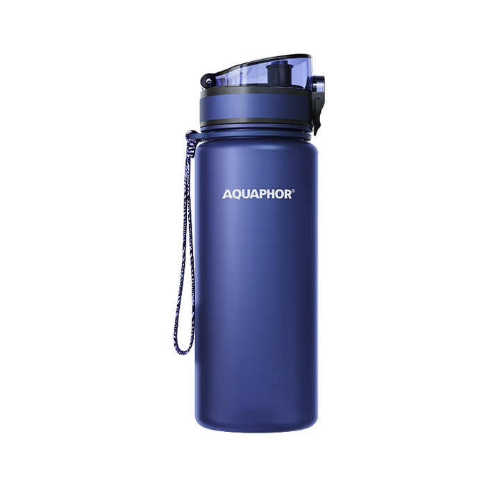 Sticla cu filtru de apa Aquaphor, City, 650 ml, din Tritan si fara BPA, cu carbune activat, Navi