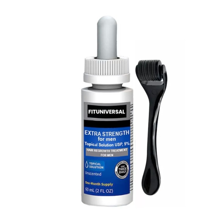 Set Tratament, 1 luna, pentru Stimularea Cresterii Parului si a Barbii, dermaroller inclus, Pipeta Inclusa, 1 luna, 60ml