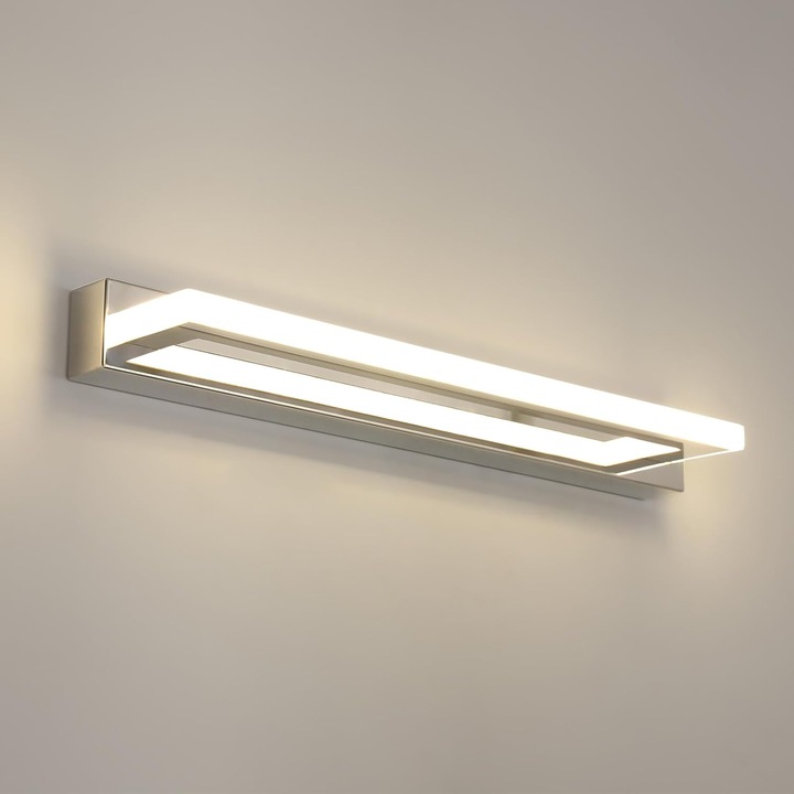 Goeco, LED стенна лампа, 9W 800LM, 42 см, неутрална бяла светлина 4500K, лампа за огледало за баня, за огледало, шкаф, маса, тоалетна, сребриста