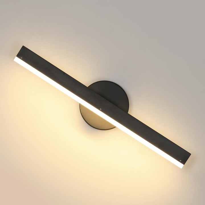 Goeco, LED стенна лампа, топла бяла светлина 3000K, 12W, 300° въртяща се вътрешна стенна лампа, за всекидневна, спалня, стълбище и коридор, черна, 38 cm