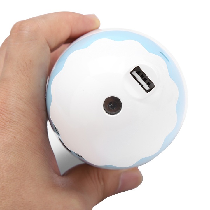 Umidificator portabil Jormftte, design stilizat, 7 culori LED, capacitate 230ml, dimensiuni 6.5x7.5x15cm, roz