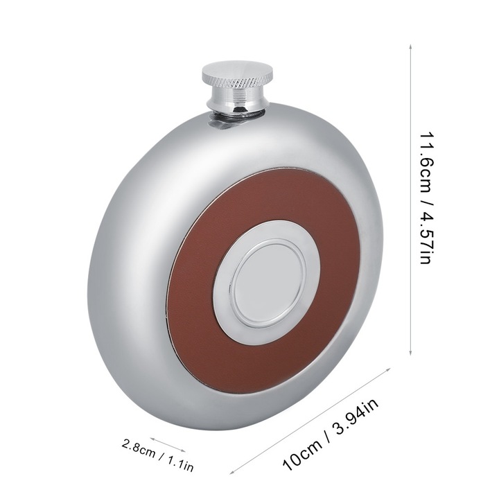 Rozsdamentes acél laposüveg, összecsukható pohárral, 150 ml űrtartalommal, barna színű, ajándék férfiaknak