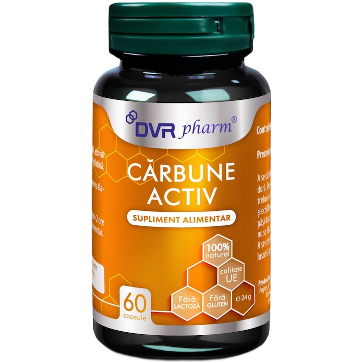 Carbune activ 300mg, impotriva balonarii, diareei si intoxicatiilor alimentare, 100% natural, 60cps, DVR Pharm