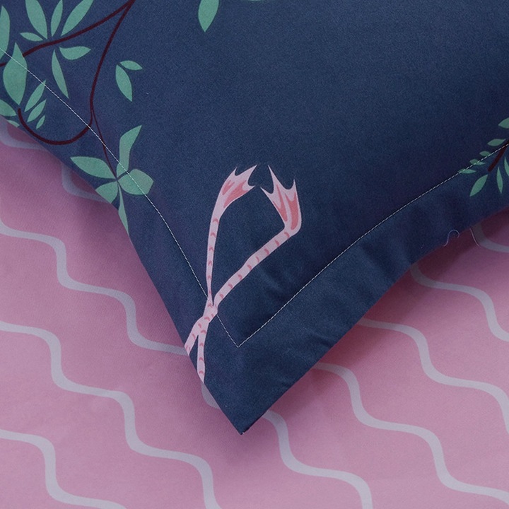 Jormftte ágyneműgarnitúra, 3 darabos, poliészter, kék flamingómintás, US Full méret, 200x230cm