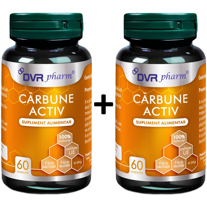 Pachet Carbune activ 300mg, impotriva balonarii, diareei si intoxicatiilor alimentare, 100% natural, 2x60cps, DVR Pharm