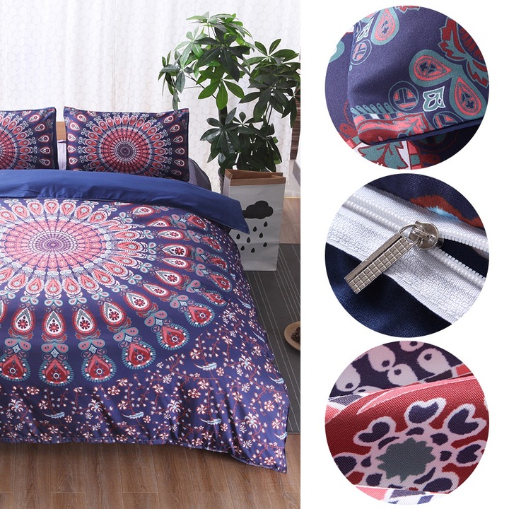 Jormftte ágyneműgarnitúra, 3D Bohemia, piros és lila, KETTŐS méret, paplanhuzattal és 1 párnahuzattal