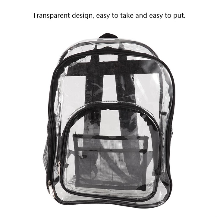 Jormftte átlátszó, vízálló, nagy kapacitású hátizsák, szürke, 33x17x42cm