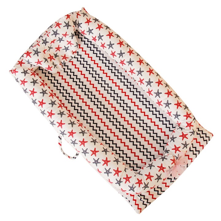 Jormftte babafészek, fehér, 90x55x15cm, pamut, hordozható, állítható, multifunkcionális