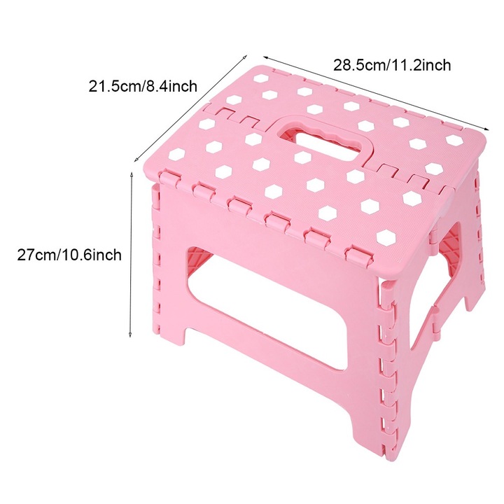 Jormftte összecsukható sámli, hordozható, csúszásmentes kialakítás, 28.5x21.5x27cm, rózsaszín