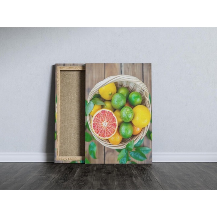 Tablou Canvas - Cos de fructe, lamai, portocale, grepfrut [Fruit Basket Lemons Oranges Grapefruit] - 30x50 cm