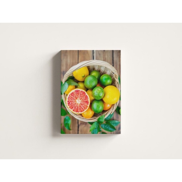 Tablou Canvas - Cos de fructe, lamai, portocale, grepfrut [Fruit Basket Lemons Oranges Grapefruit] - 30x50 cm