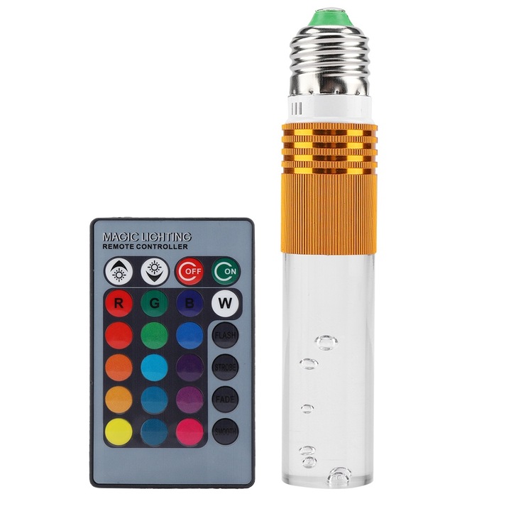 LED Izzó E27 3W RGB távirányítóval, Jormftte, 16 szín, arany, 15.3x3cm