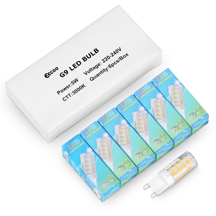 LED izzók G9, Jormftte, 5W, 3000K meleg fehér, 6 darabos készlet, 50x10mm