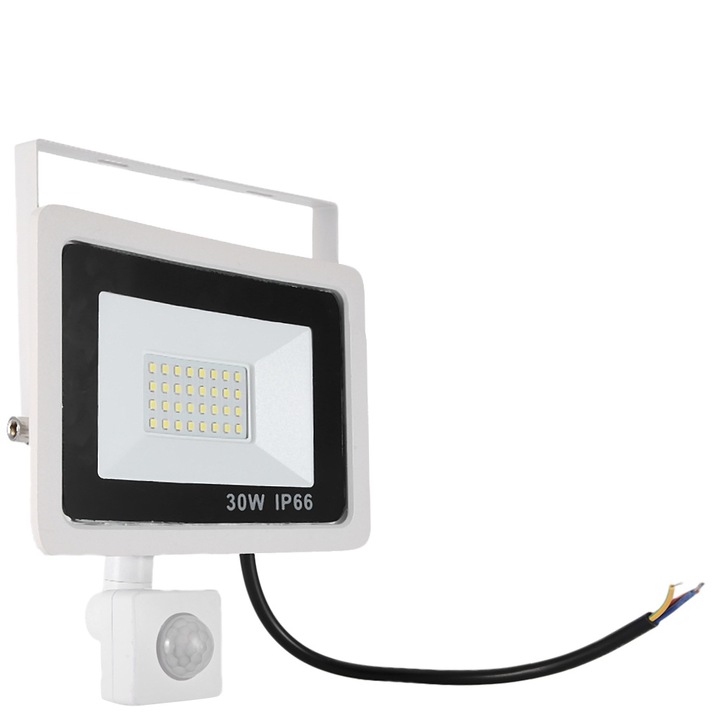 LED fali lámpa, Jormftte, 30W, fehér, vízálló, 15x12cm, érzékelővel, kültéri