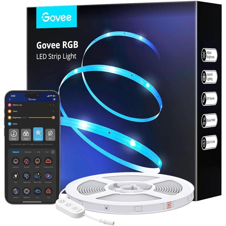 Govee LED лента, 5m RGB Bluetooth, 64 сценария, приложение за синхронизация