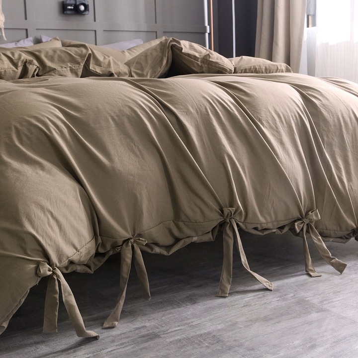 Ágyneműhuzat-garnitúra, Jormftte, mosható pamut, 1 ágytakaró + 2 párnahuzat, khaki, 228x260cm